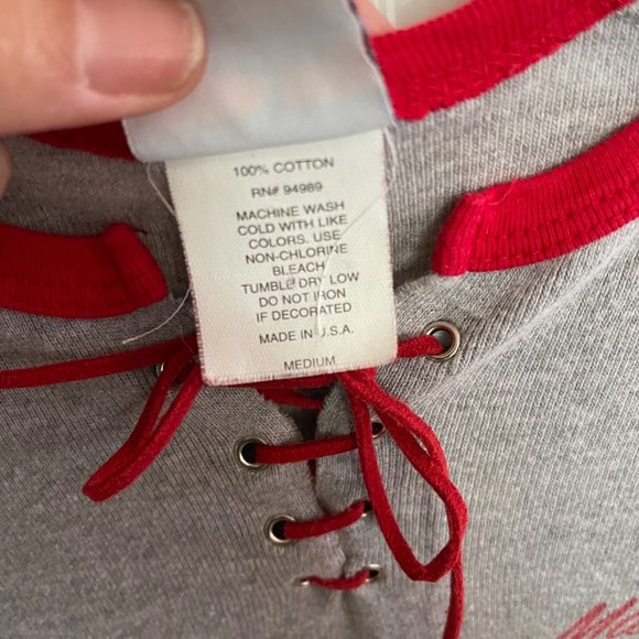 Mariners lace-up 3/4 raglan t-shirt Red Gray Women's size M Vintage - Picture 5 of 7